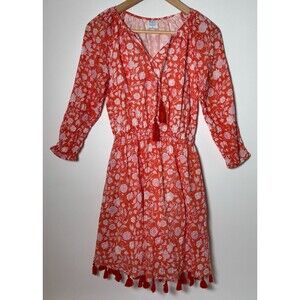 Mer St Barth Dress Small Orange Floral Boho Resortwear Colorful Beach Aloha